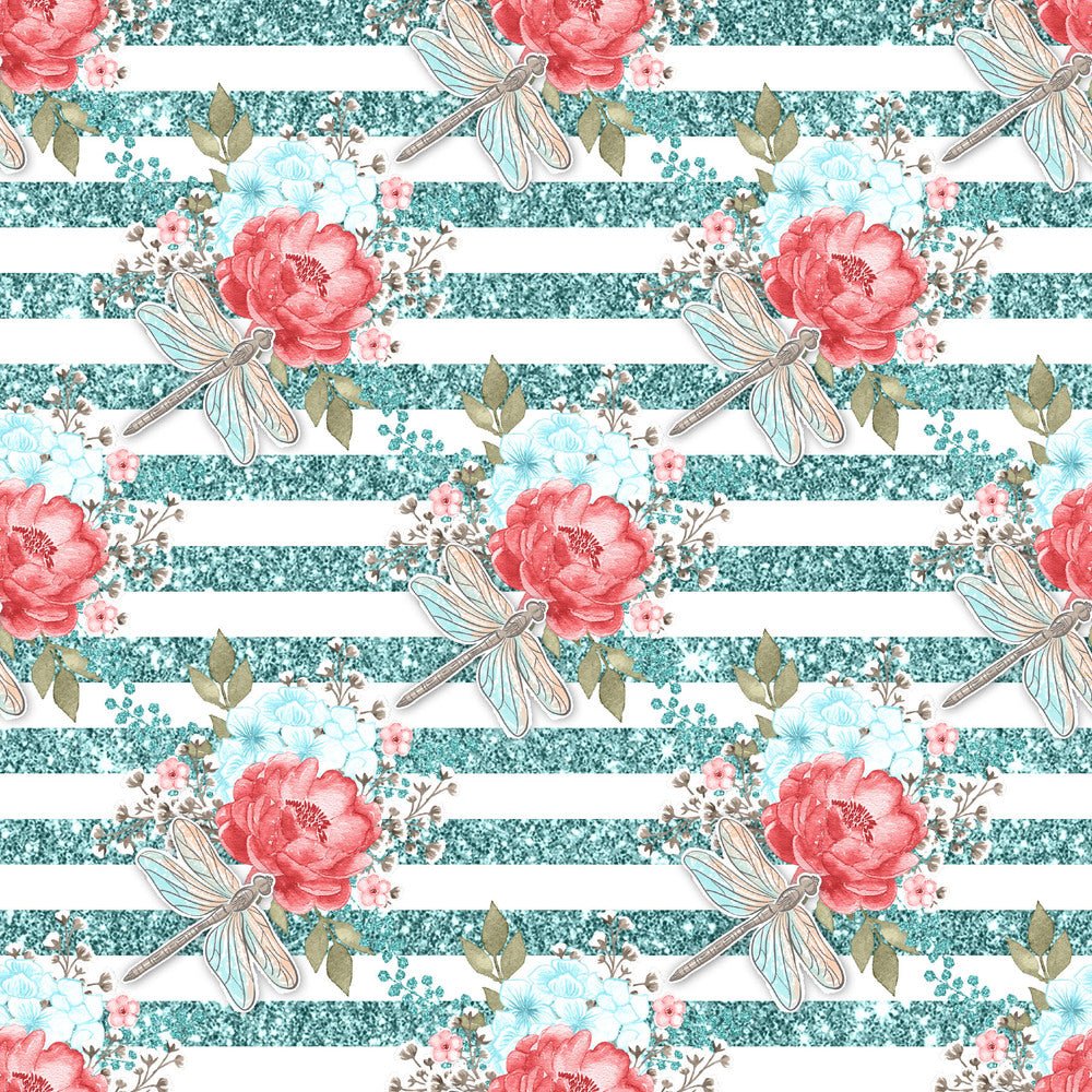 Sweet Dragonfly on Blue Stripes Fabric