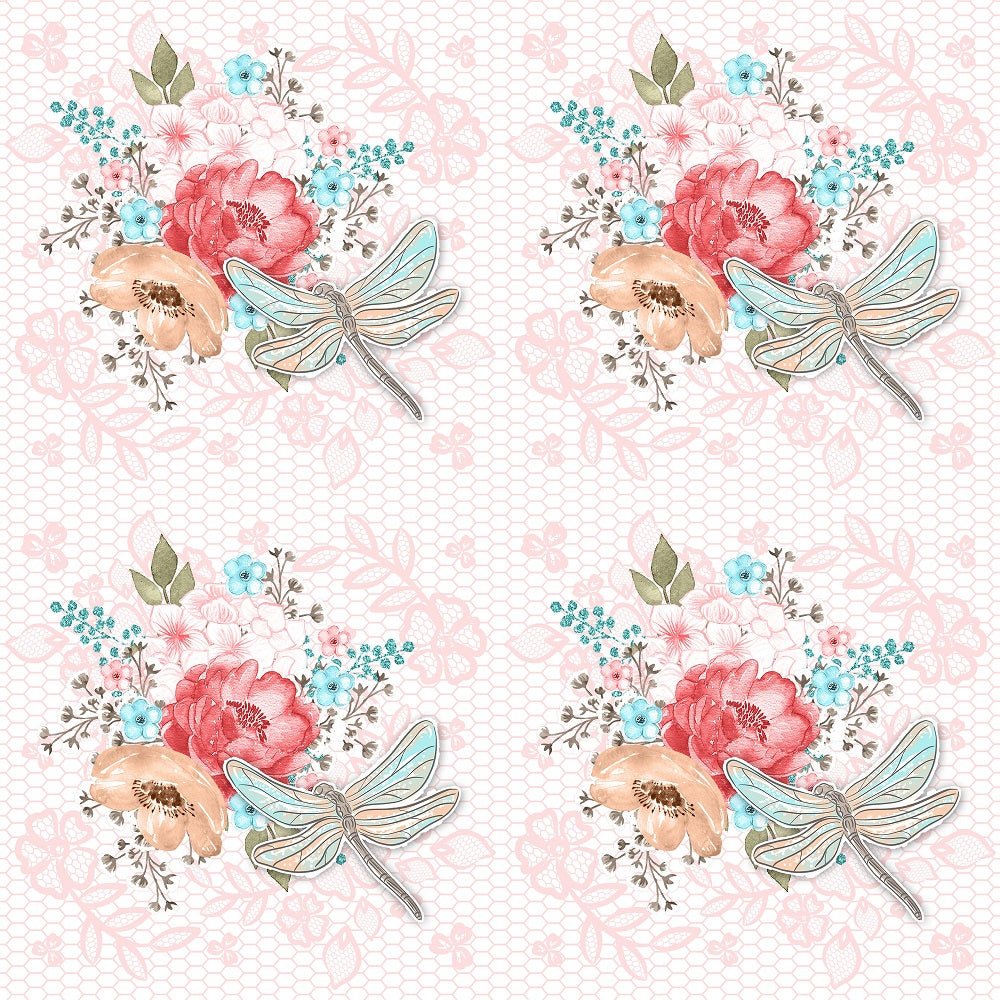 Sweet Dragonfly on Pink Lace Fabric