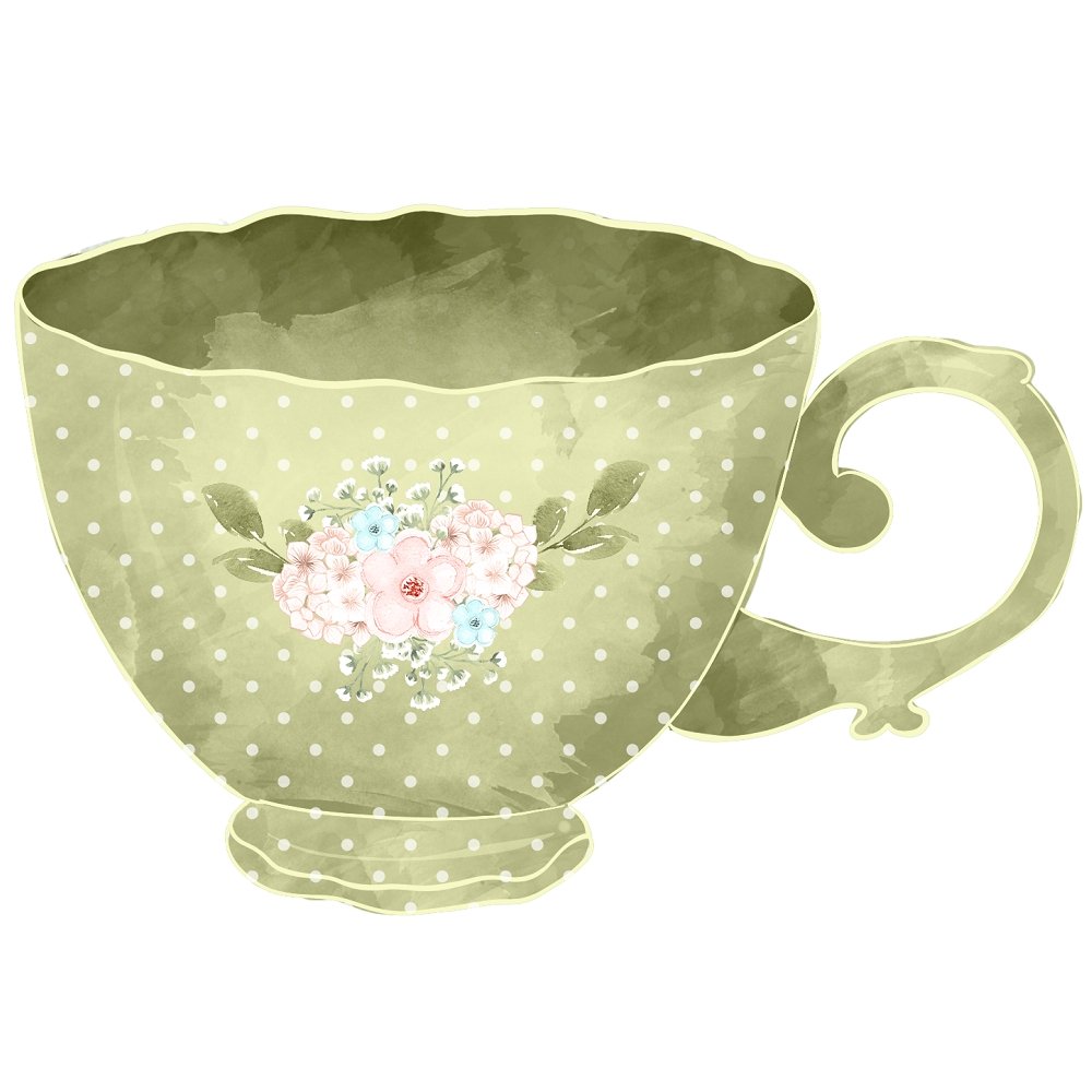 Tea Time Green Floral Cup Fabric Panel