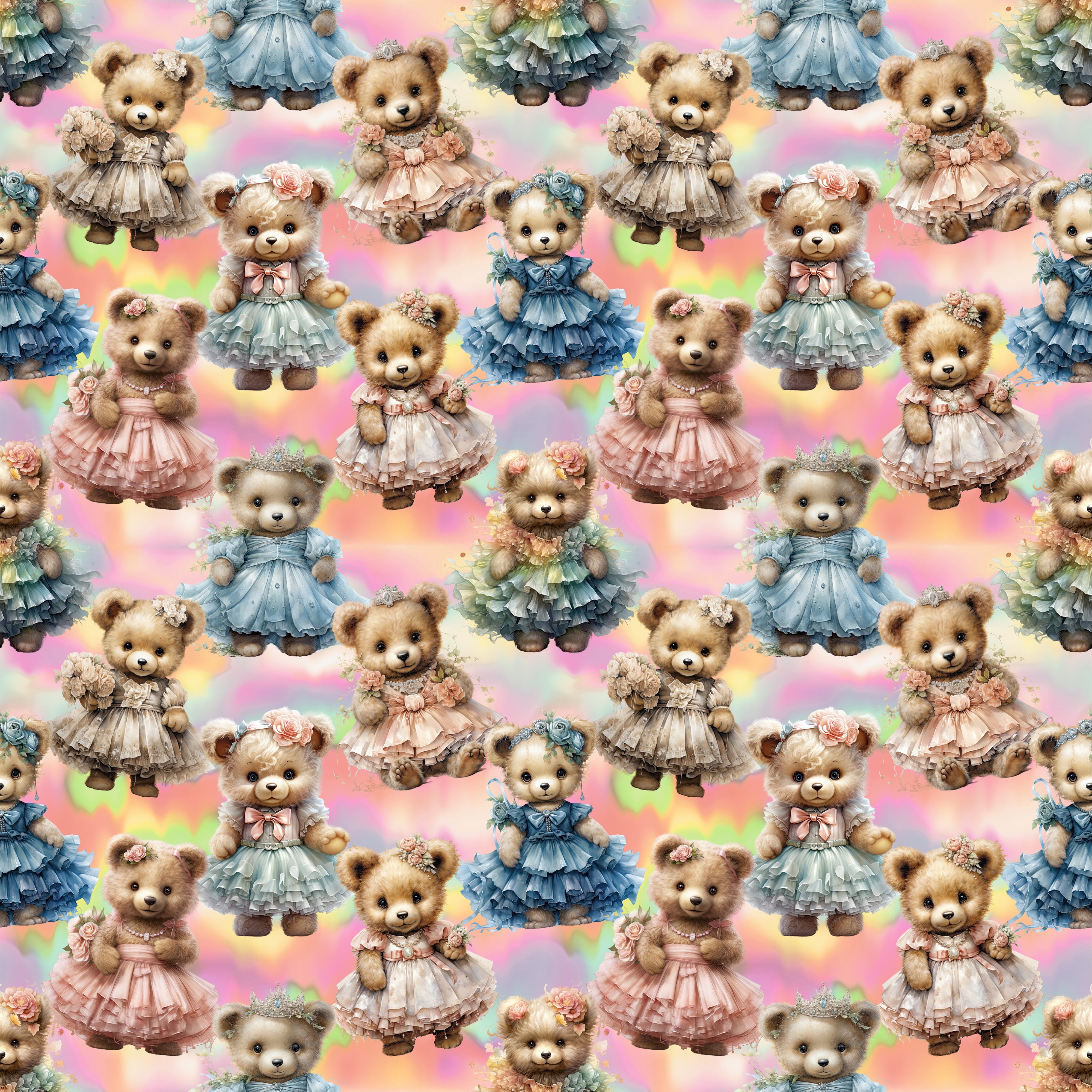 Teddy Bears in Dresses Fabric