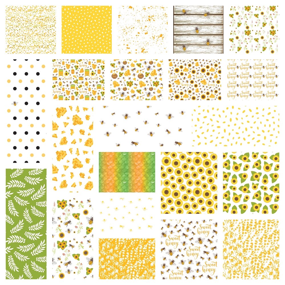 Sunflowers and Bees Fat Quarter Bundle - 22 Pieces