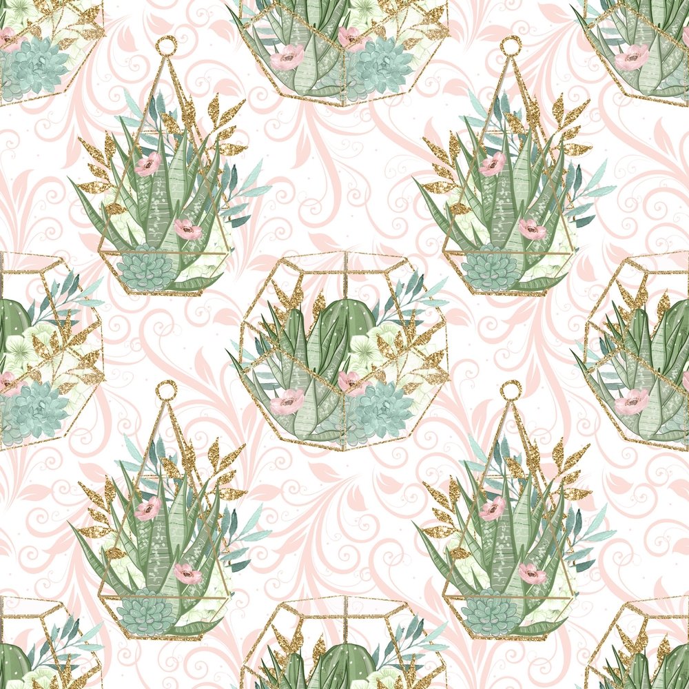 Sweet Succulents Pattern #4 Fabric - White
