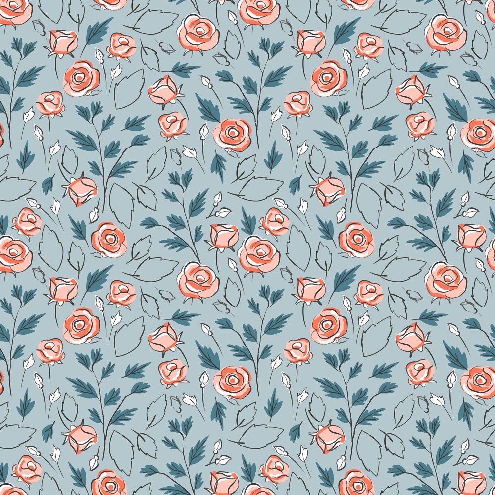 Sweet Like Roses Fabric - Blue