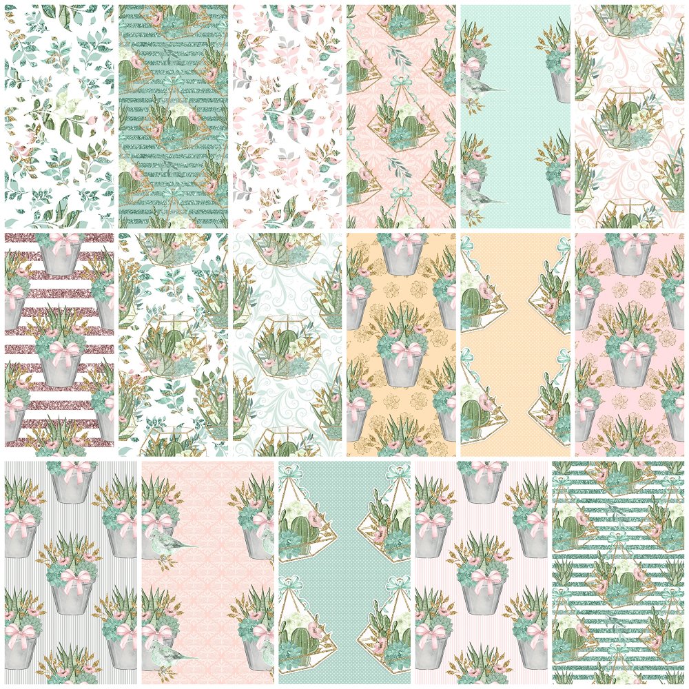 Sweet Succulents Fat Quarter Bundle - 17 Pieces