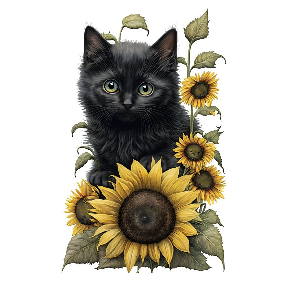 Sunflowers & Kittens Bombay Fabric Panel