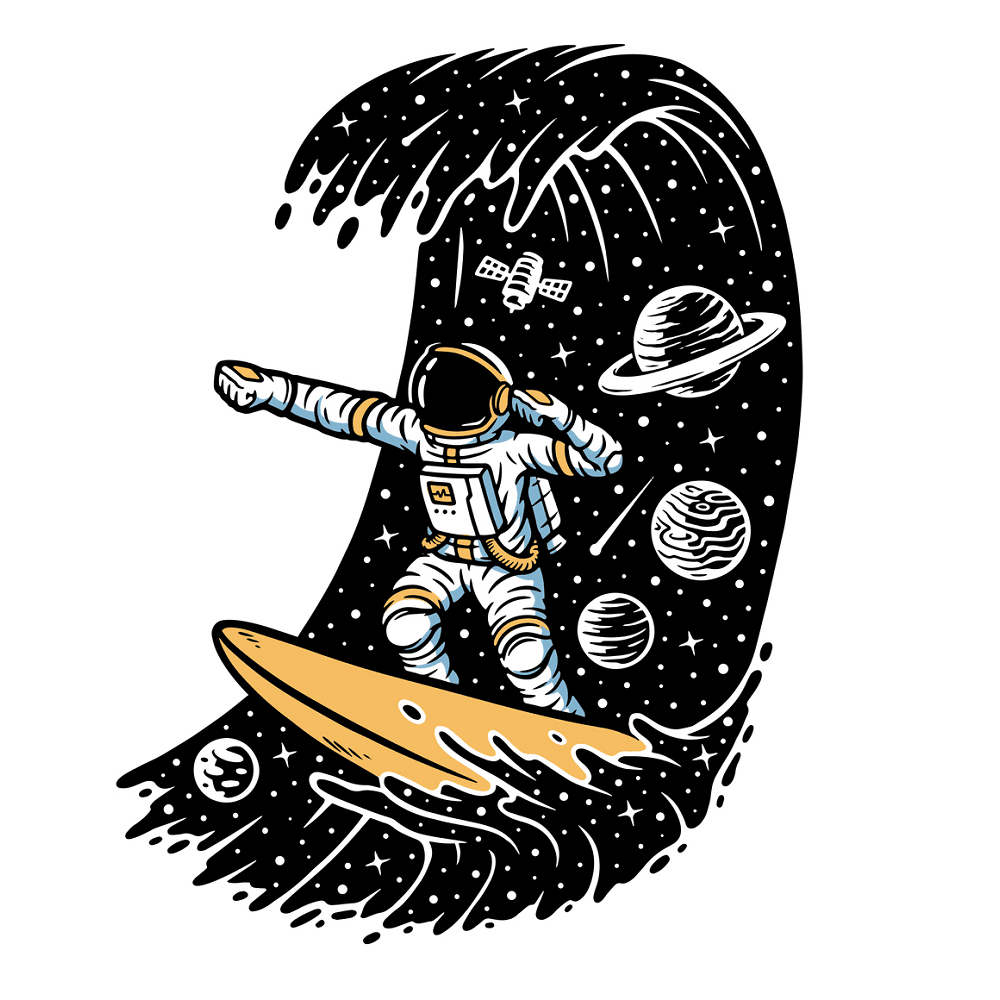 Surfing Through Space Fabric Panel - Black