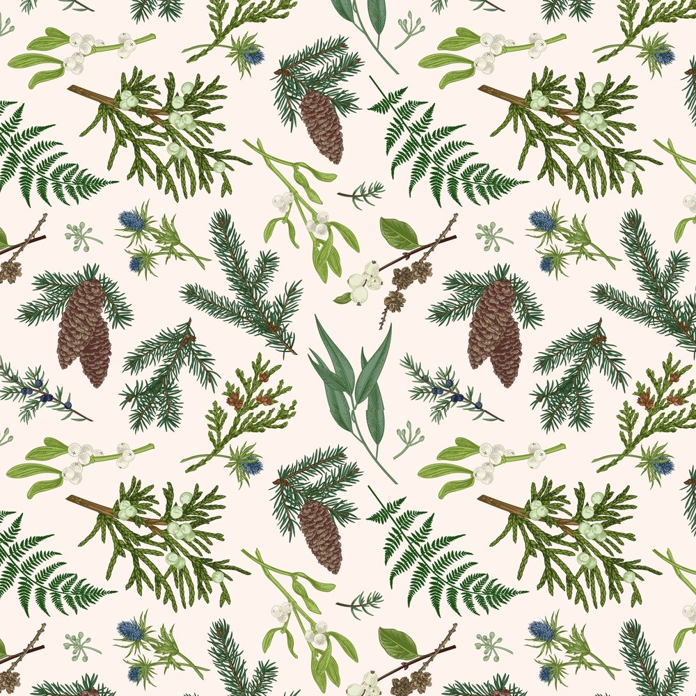 Winter Botanicals Fabric - Green