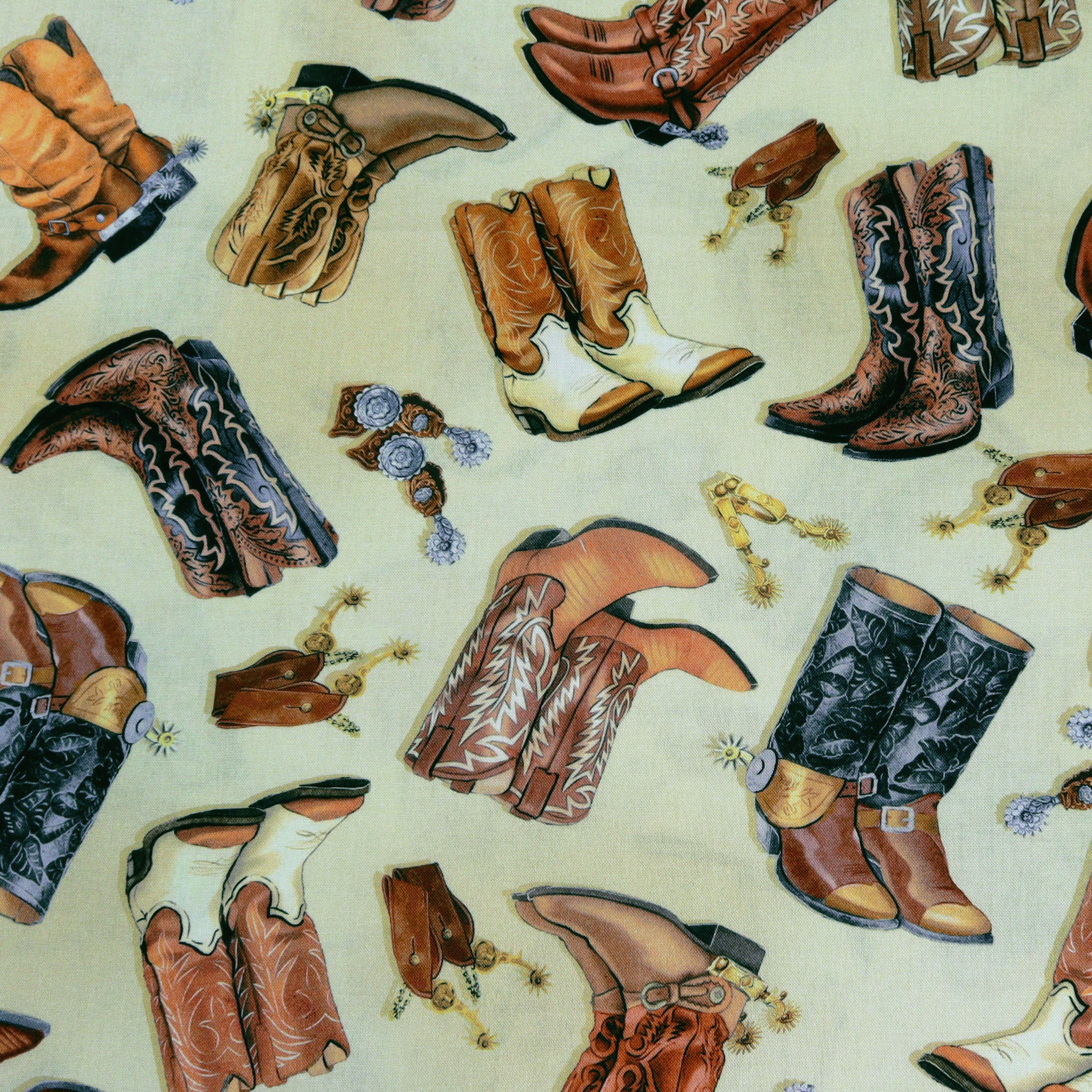 Yellowstone 108" Fabric Collection - Cowboy Boots Ecru 108"