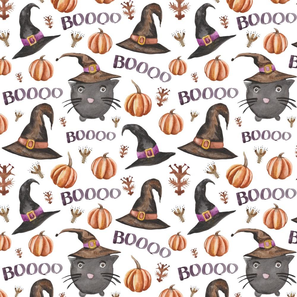 Watercolor Just Say Boo Fabric - White