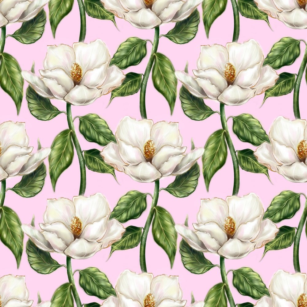 Watercolor Magnolia On Vine Fabric - Pink