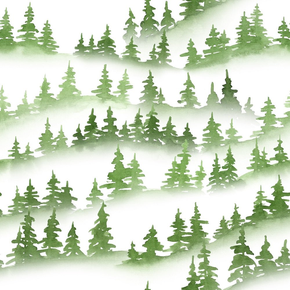 Watercolor Pine Trees Silhouettes Fabric - Green