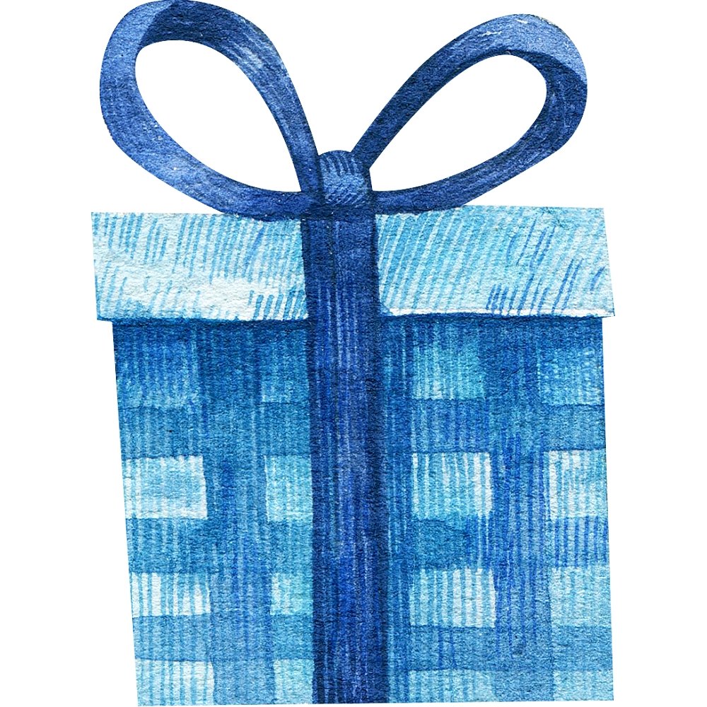 Watercolor Present with Blue Ribbon Fabric Panel - Blue