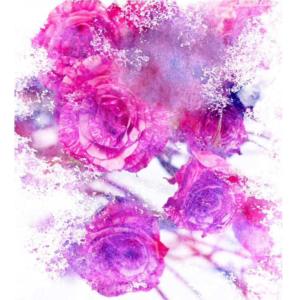 Watercolor Purple and Pink Roses Fabric Panel