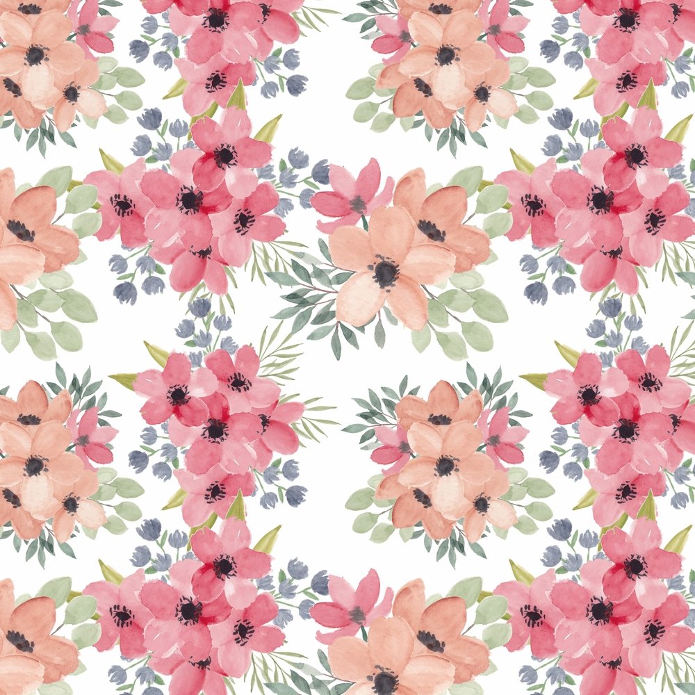 Watercolor Spring Cherry Blossom Fabric