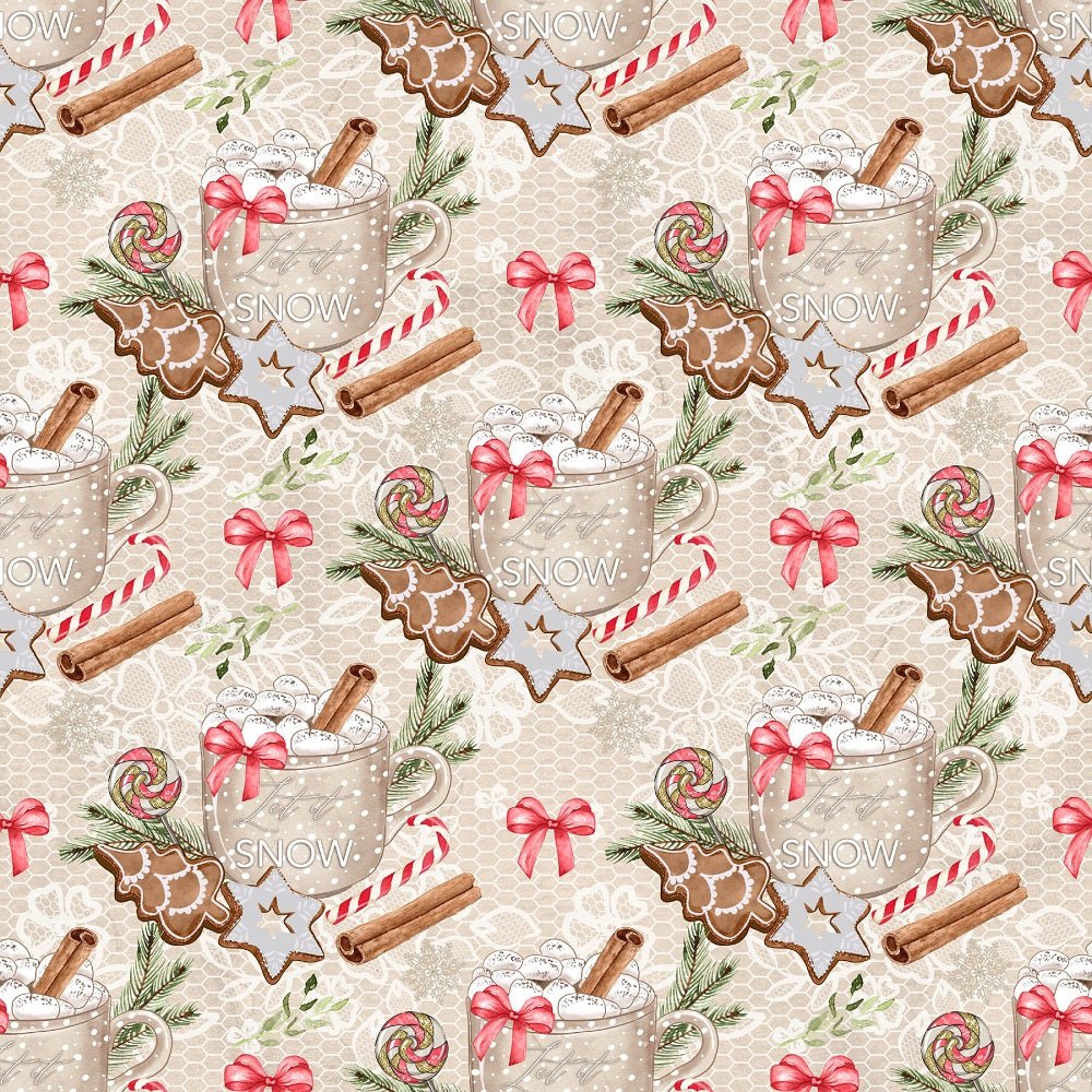 Watercolor Sweet Christmas Pattern #5 Fabric