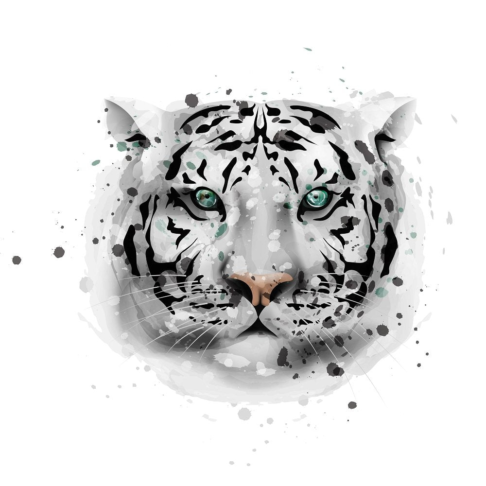 Watercolor Tiger Face Fabric Panel - White