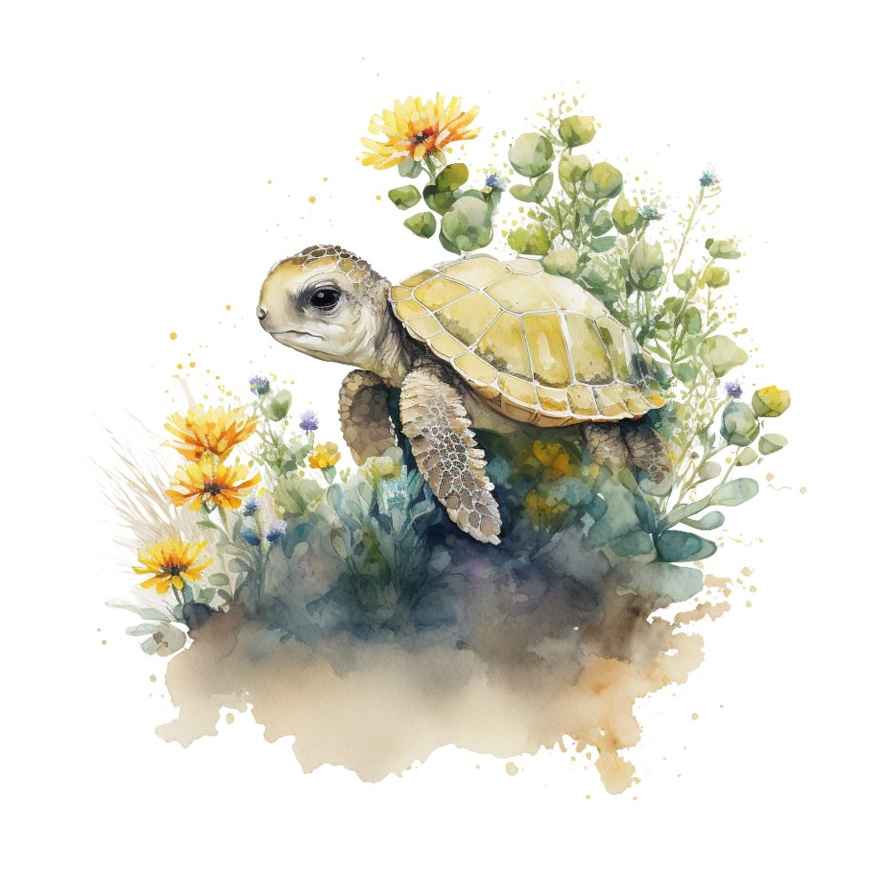 Watercolor Turtles #5 Fabric Panel