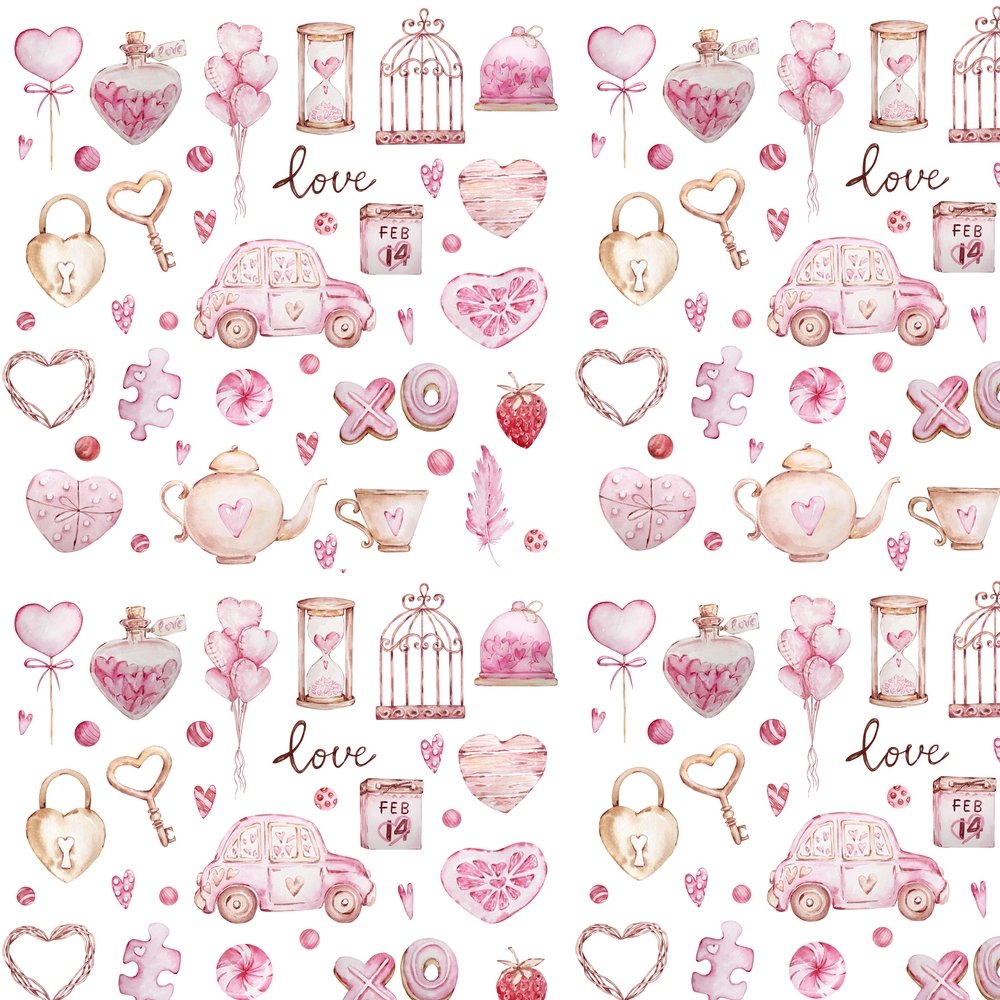 Watercolor Valentine Elements Fabric