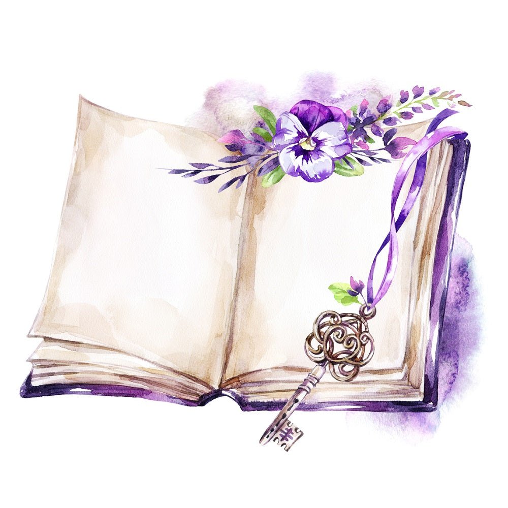 Watercolor Vintage Book and Antique Key Fabric Panel