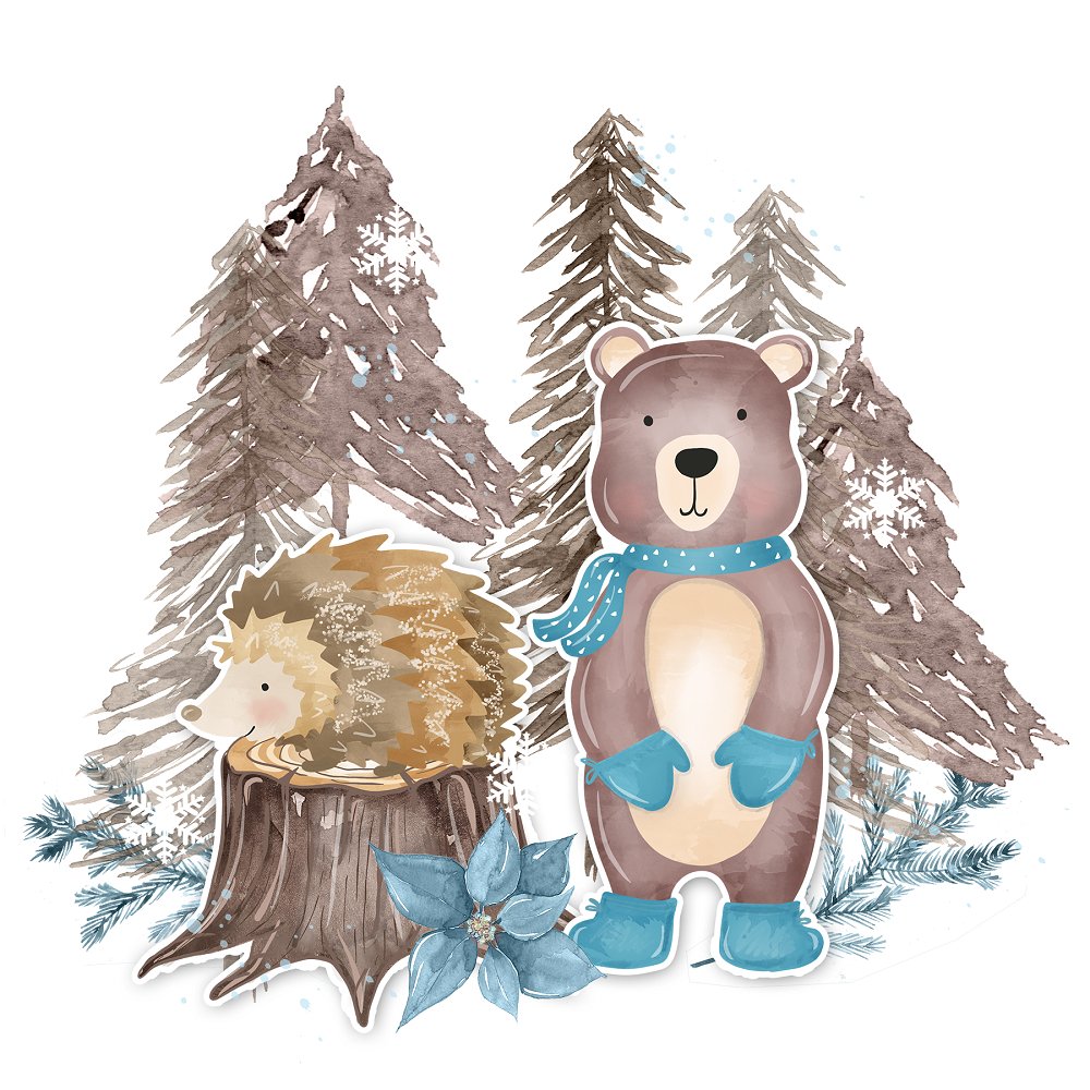 Winter Animals Scene #2 Fabric Panel