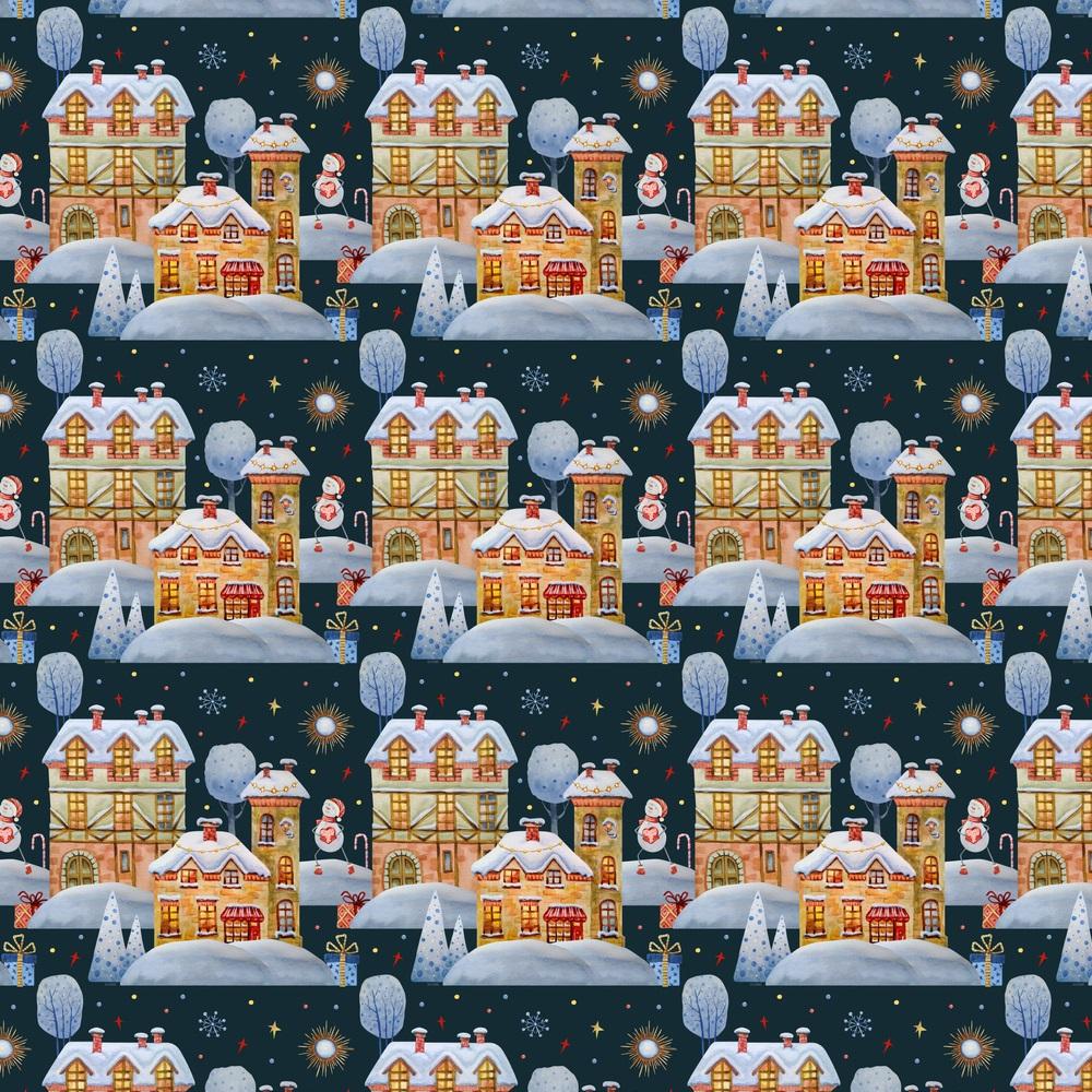 Winter Christmas Town Fabric - Navy