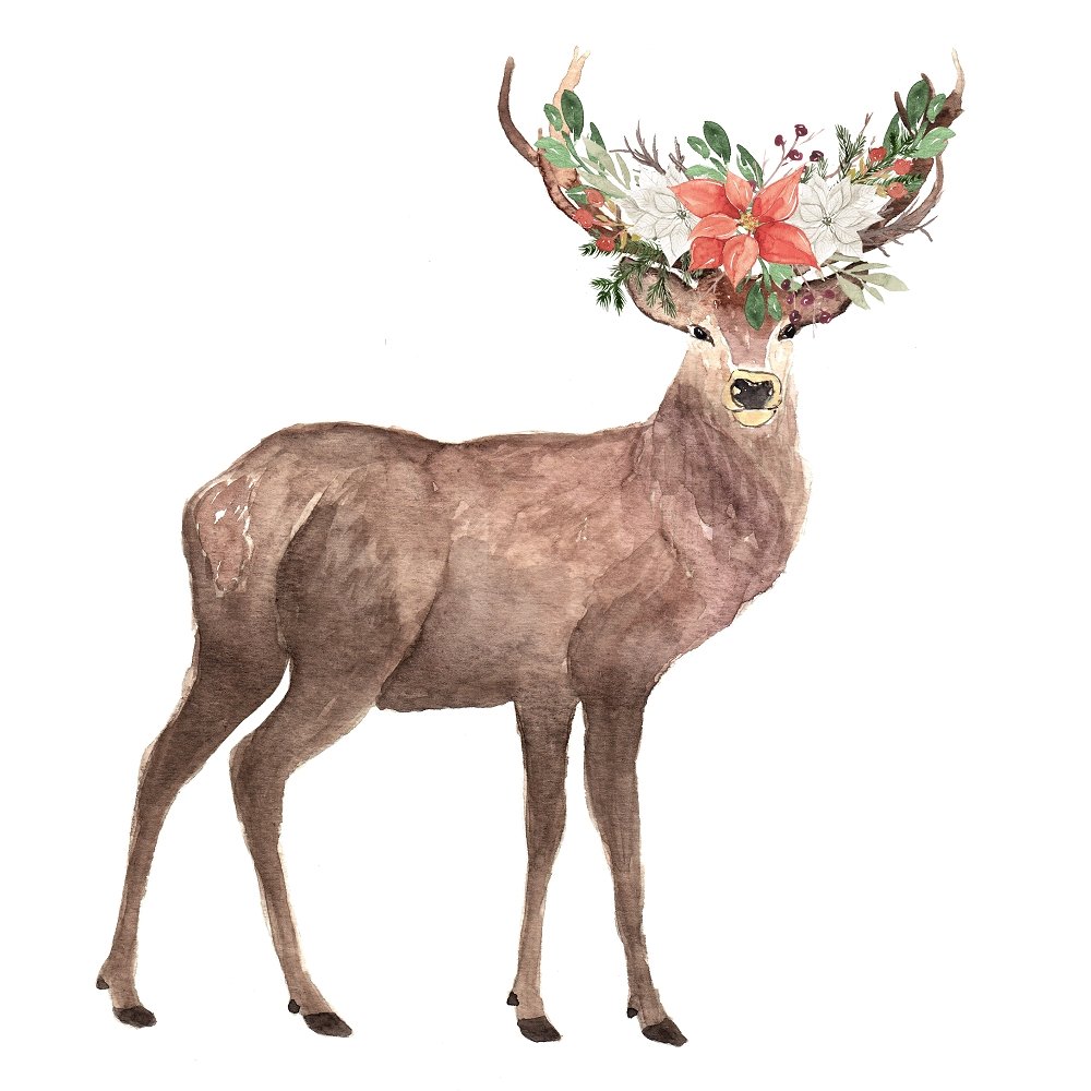 Winter Dreams Deer Floral Fabric Panel