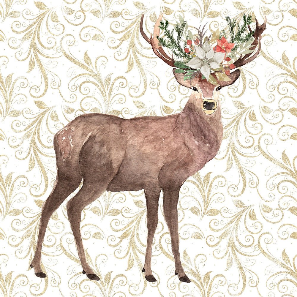 Winter Dreams Floral Deer Fabric Panel - White