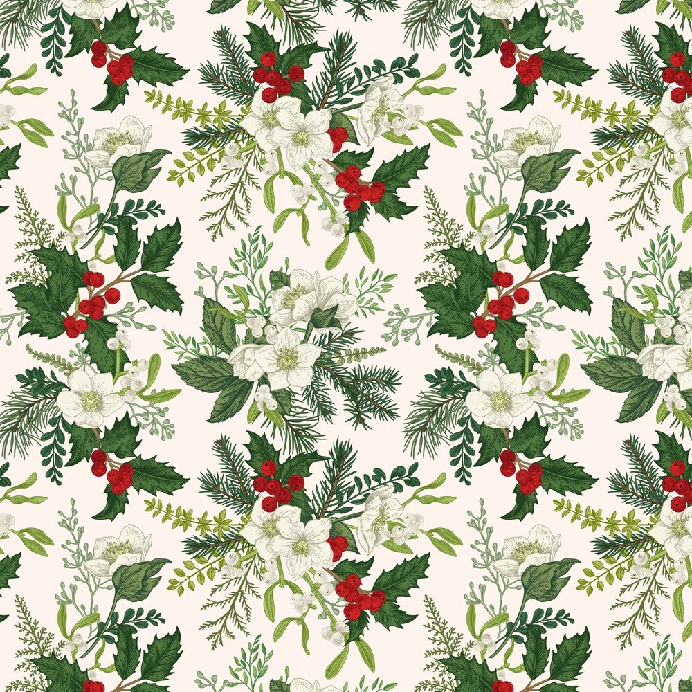 Winter Floral Fabric - Beige