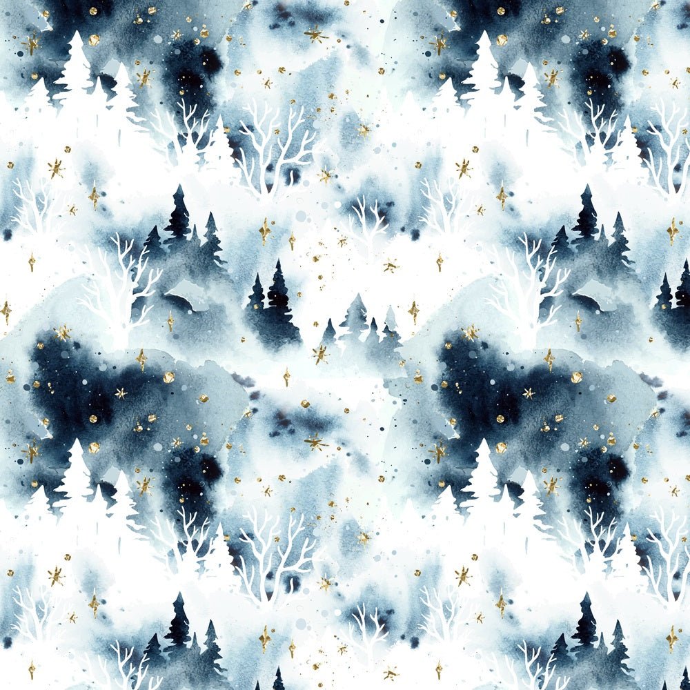Winter Forest Night Sky Fabric - Blue