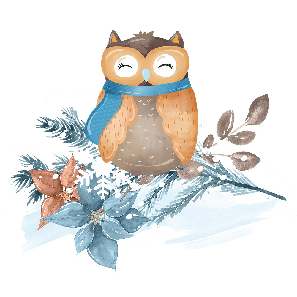 Winter Owl on Branch Fabric Panel