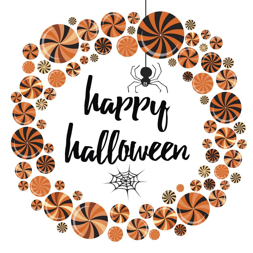 Vintage Happy Halloween Candy Wreath Fabric Panel