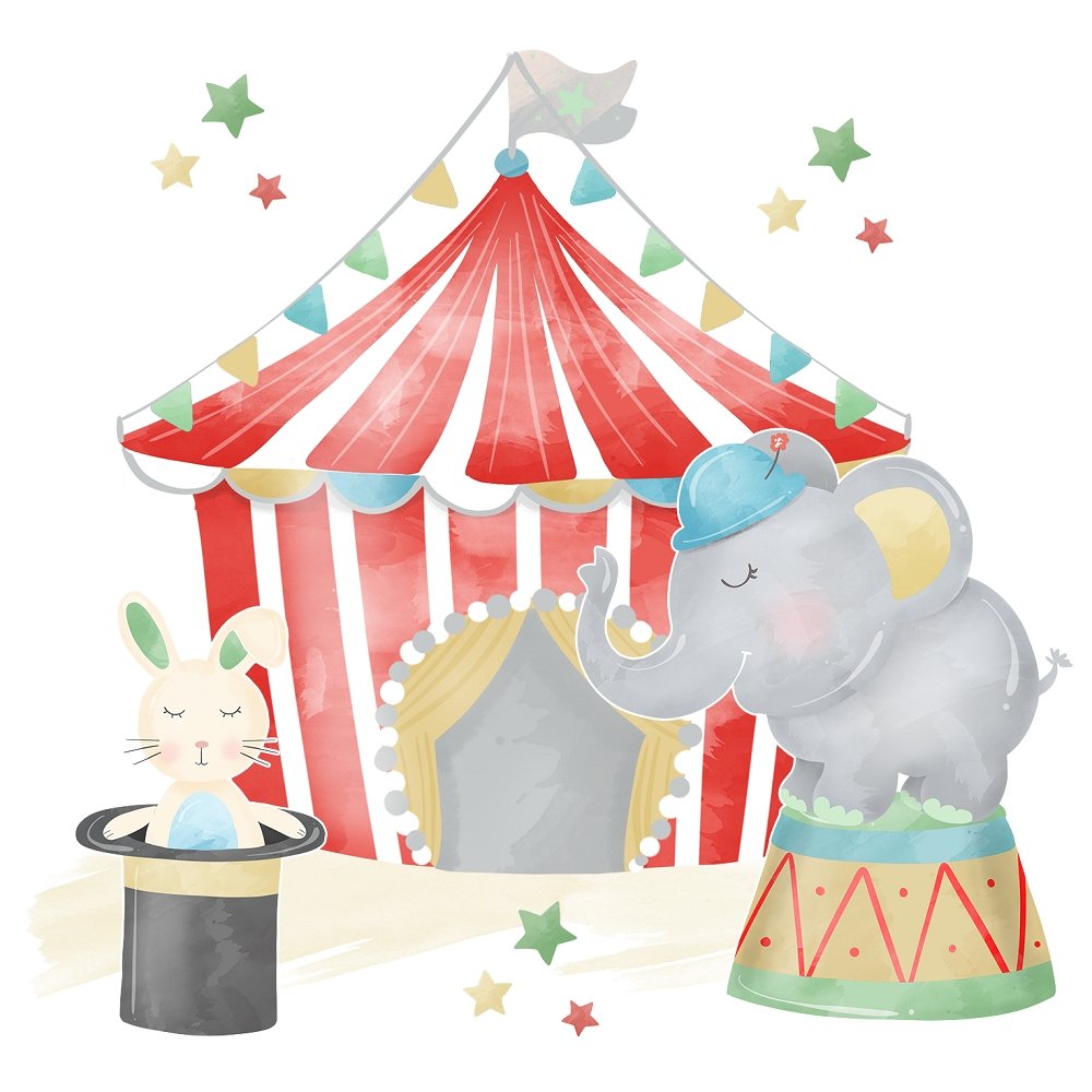 Watercolor Circus Scene #3 Fabric Panel