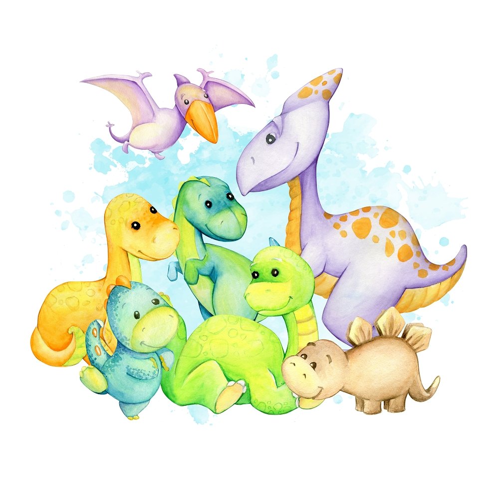 Watercolor Dino Family Portrait Fabric Panel