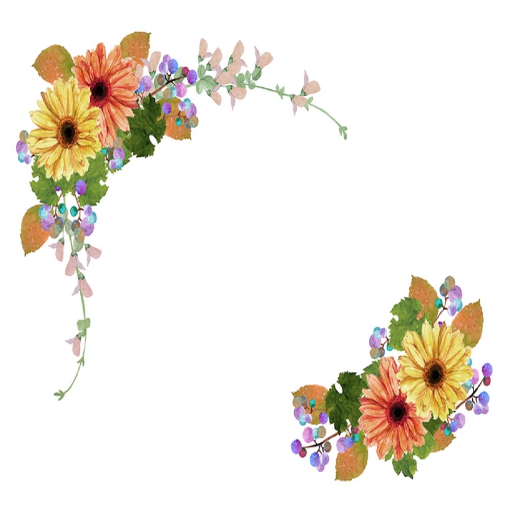 Watercolor Floral, Autumn Flower Bouquet Fabric Panel - White