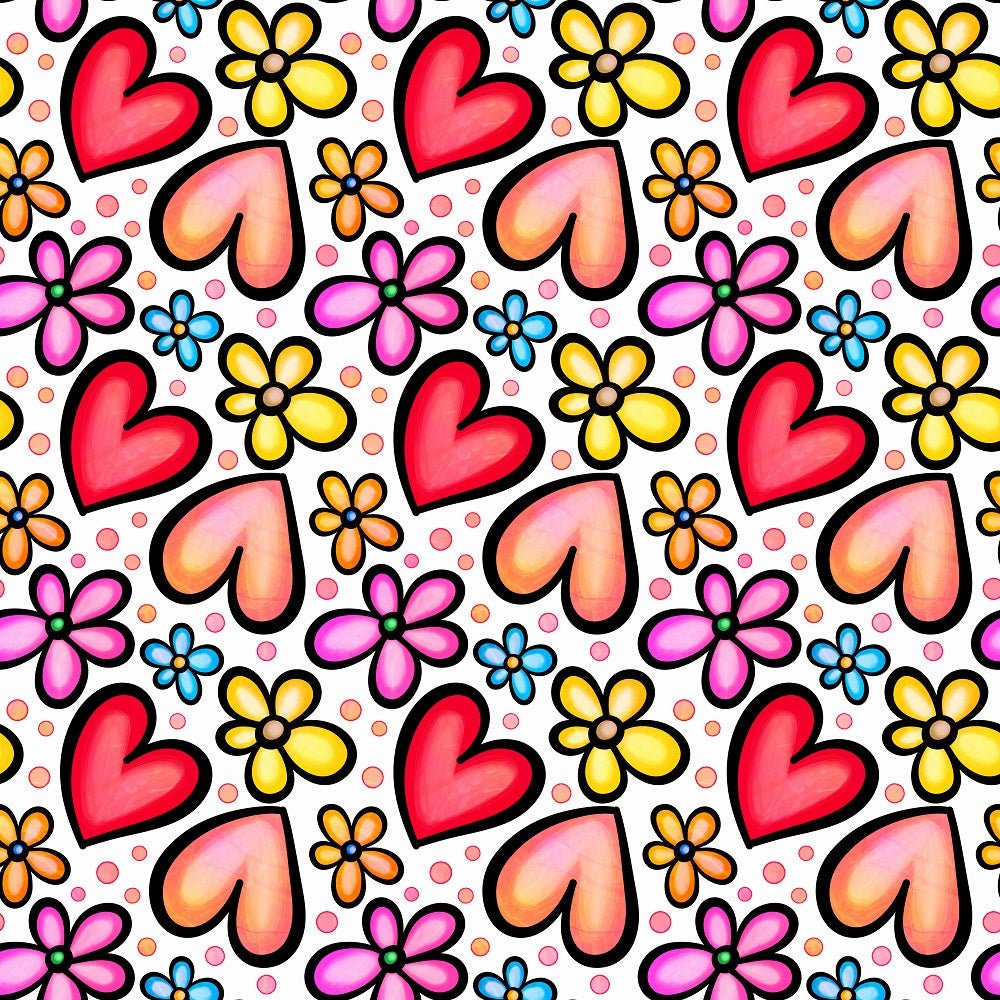 Watercolor Floral Hearts Collage #11 Fabric