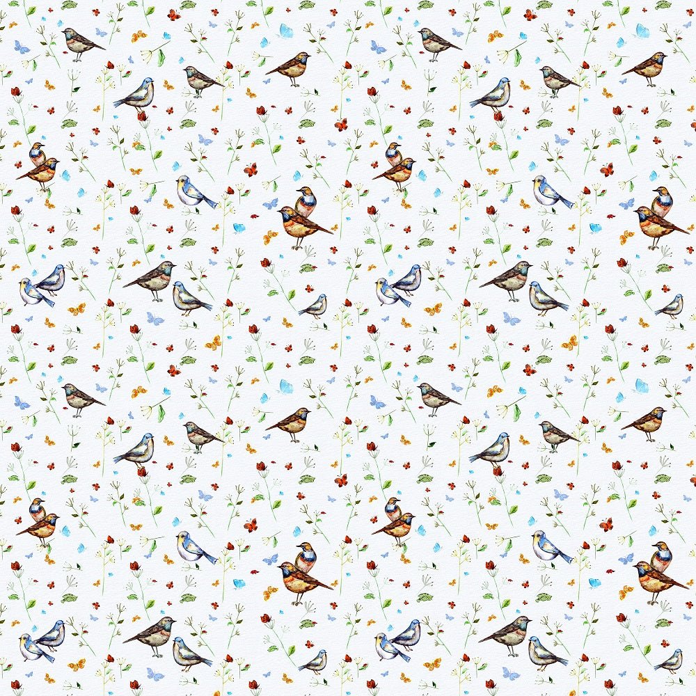 Watercolor Flower and Bird Fabric - Multi