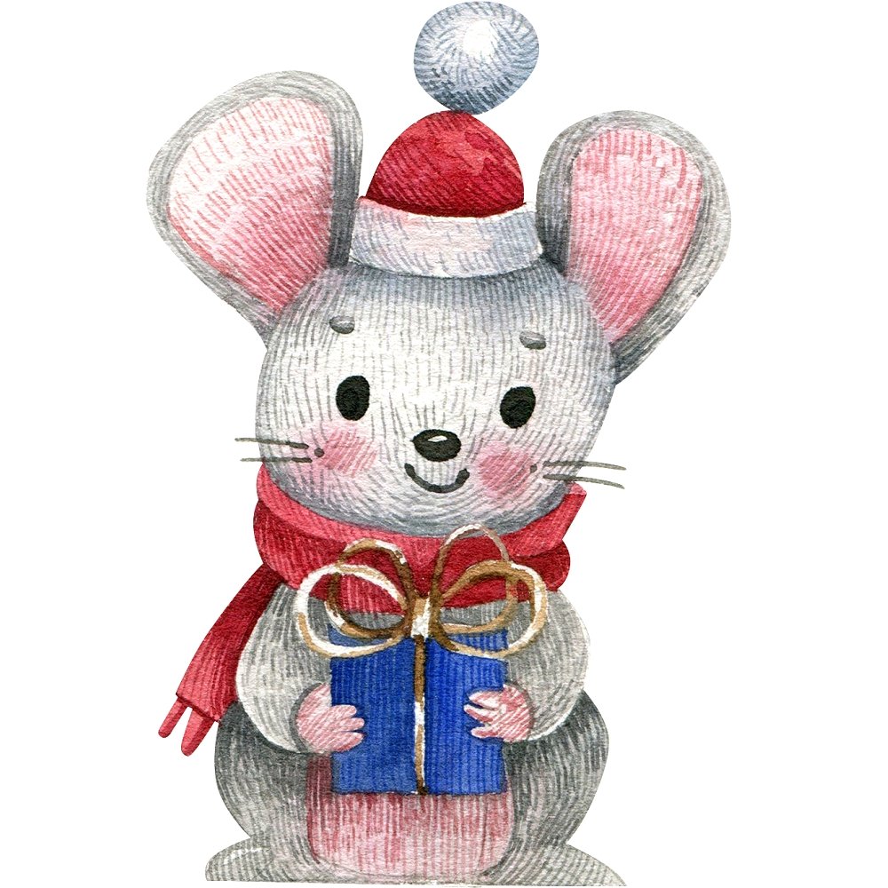 Watercolor Mouse Red Scarf Fabric Panel