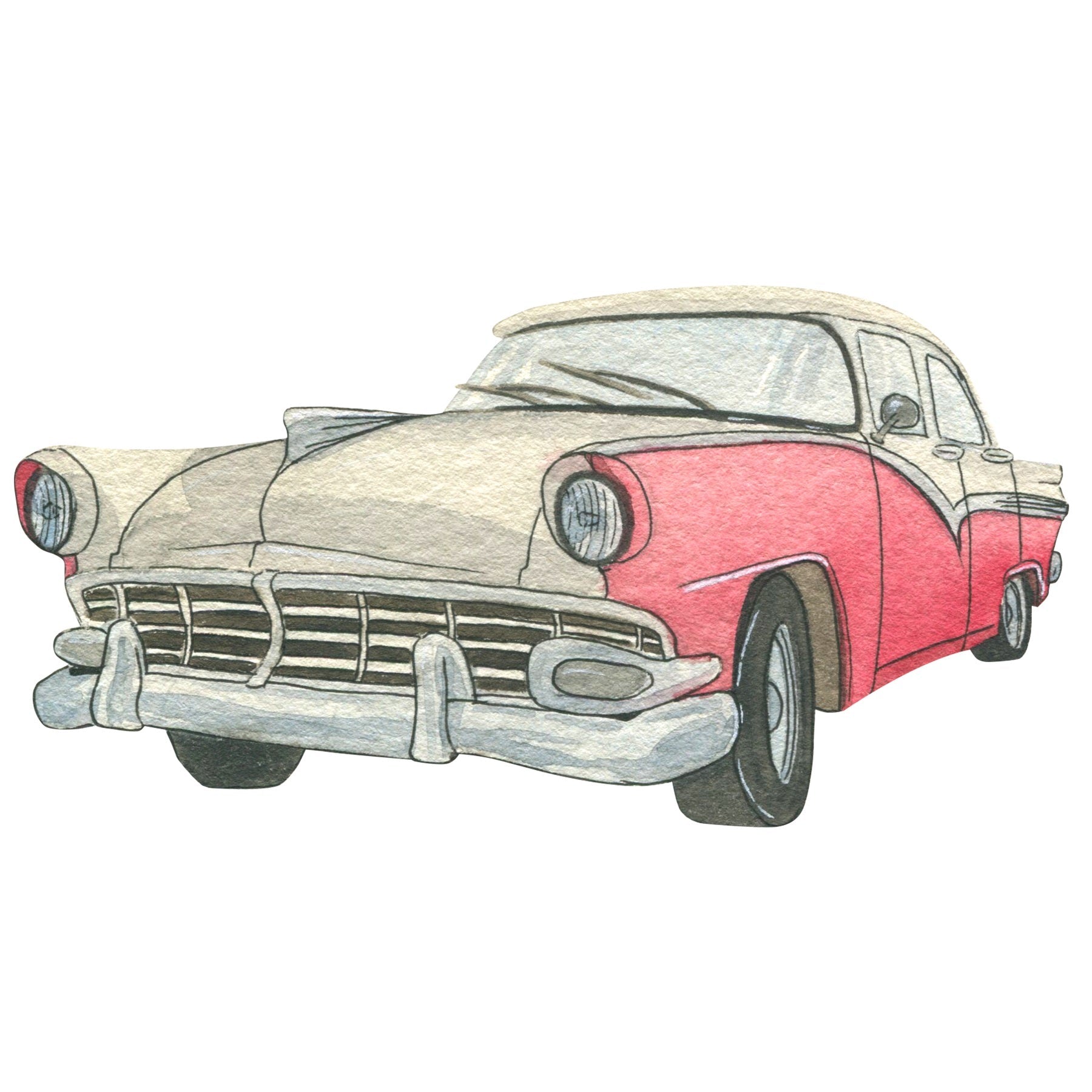 Watercolor Pink Vintage Car Fabric Panel