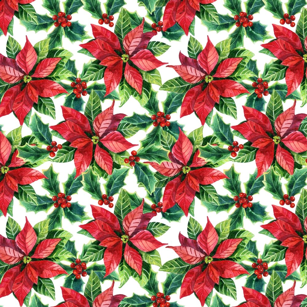 Watercolor Poinsettias Fabric - Red