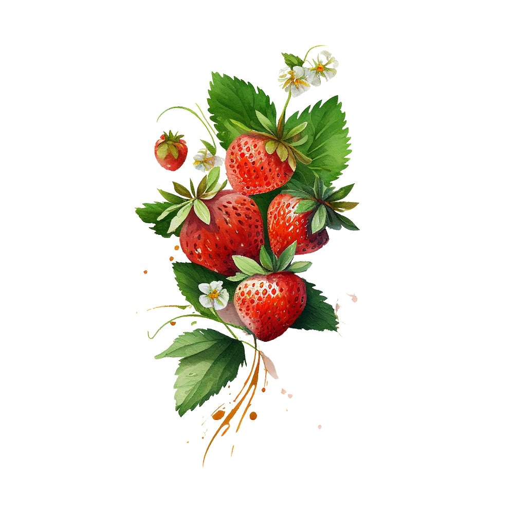 Watercolor Strawberry Bunch Fabric Panel