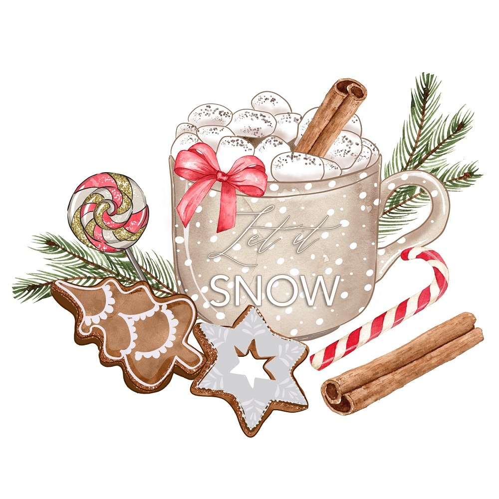 Watercolor Sweet Christmas #1 Fabric Panel