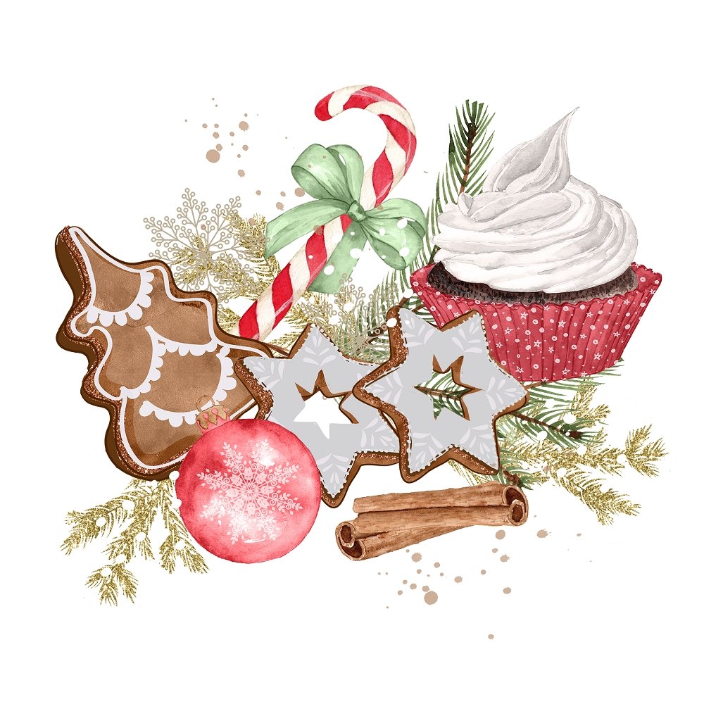 Watercolor Sweet Christmas #3 Fabric Panel