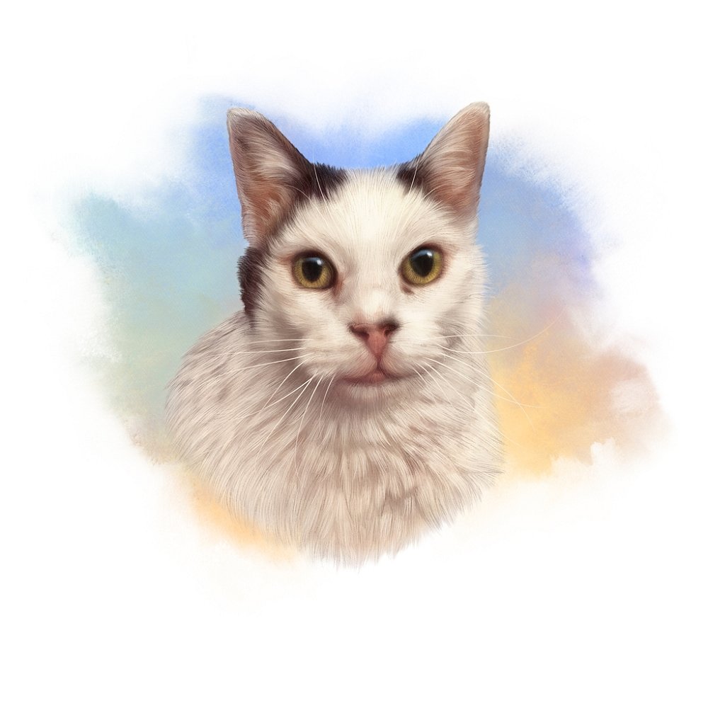 White & Black Cat Portrait Fabric Panel