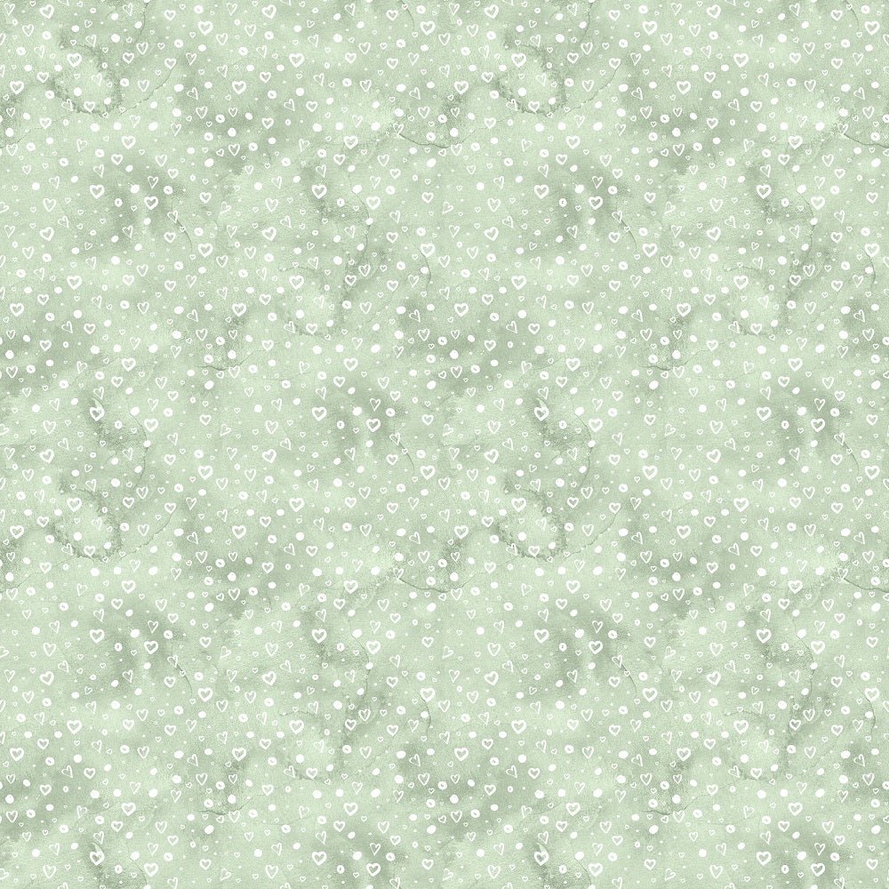 White Hearts on Watercolor Grunge Fabric - Green