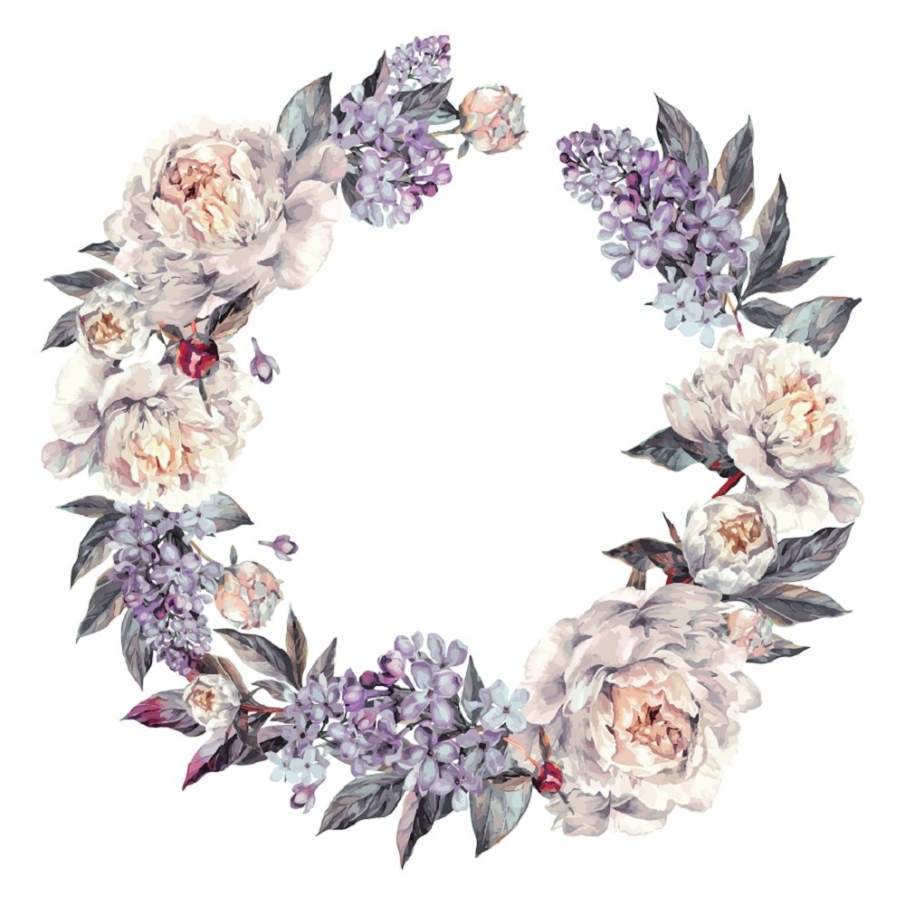 White Lilac & Peonies Wreath Fabric Panel