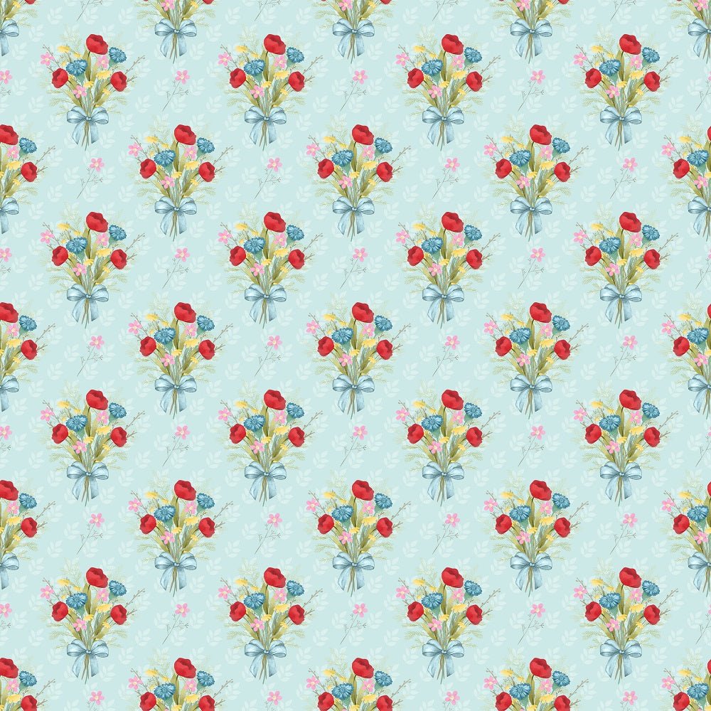 Wild Flowers Bouquet Fabric - Blue