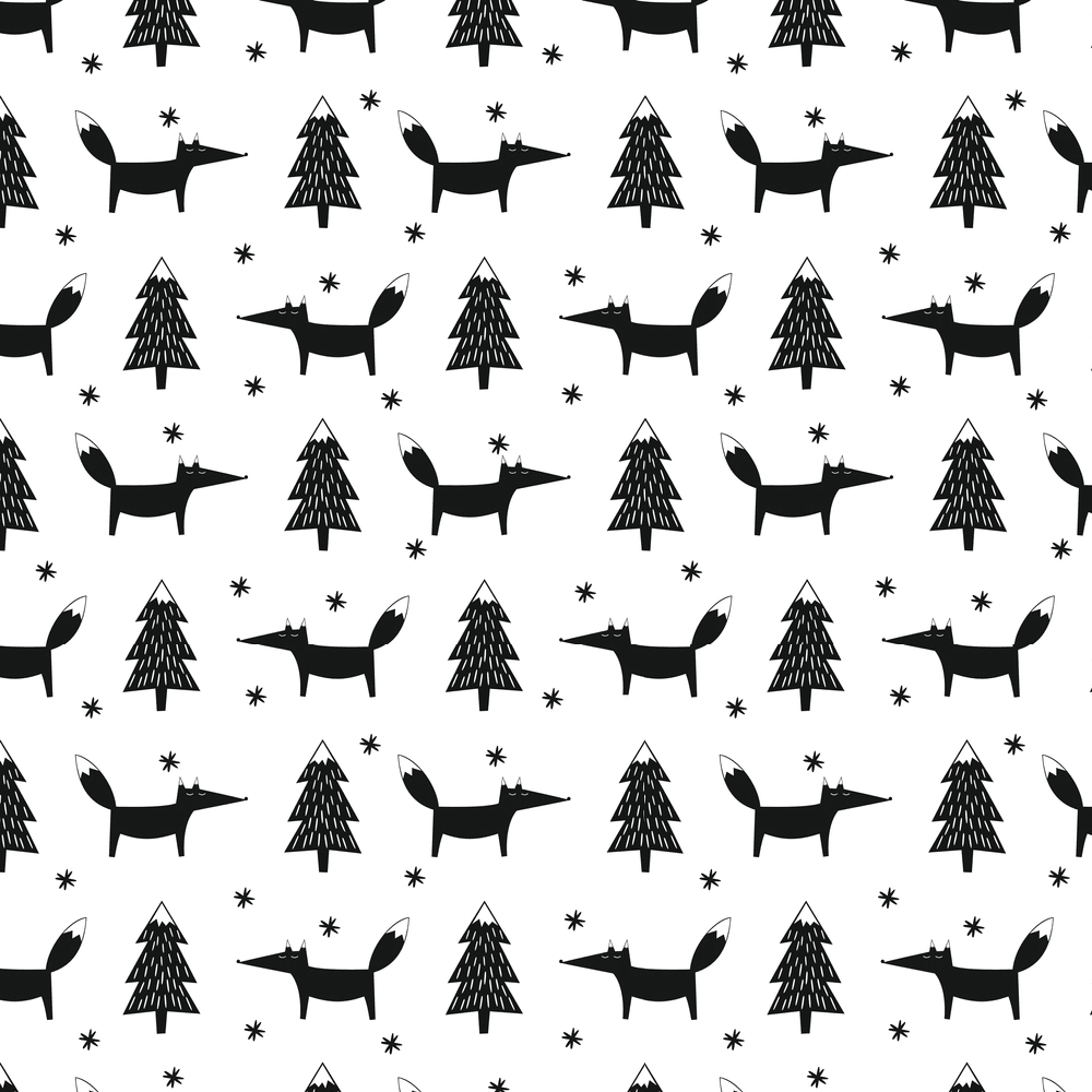 Winter Fox Fabric - Black